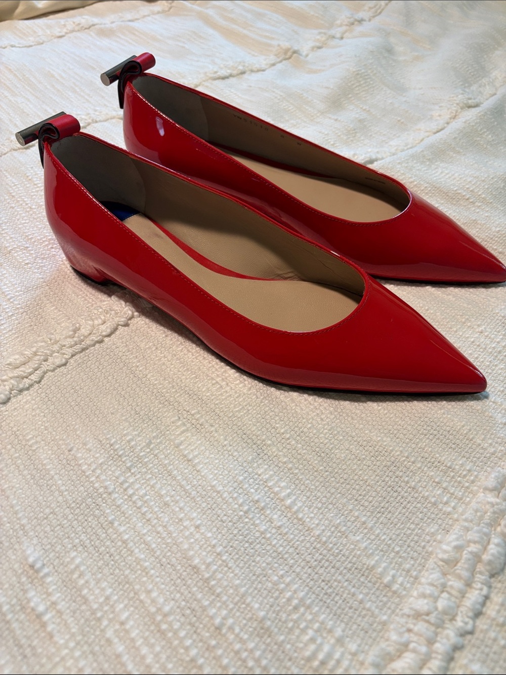 Stuart Weitzman Red Patent Pointed Toe Ballet Flats